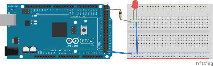 Wiring diagram for an LED with a resistor and an Arduino